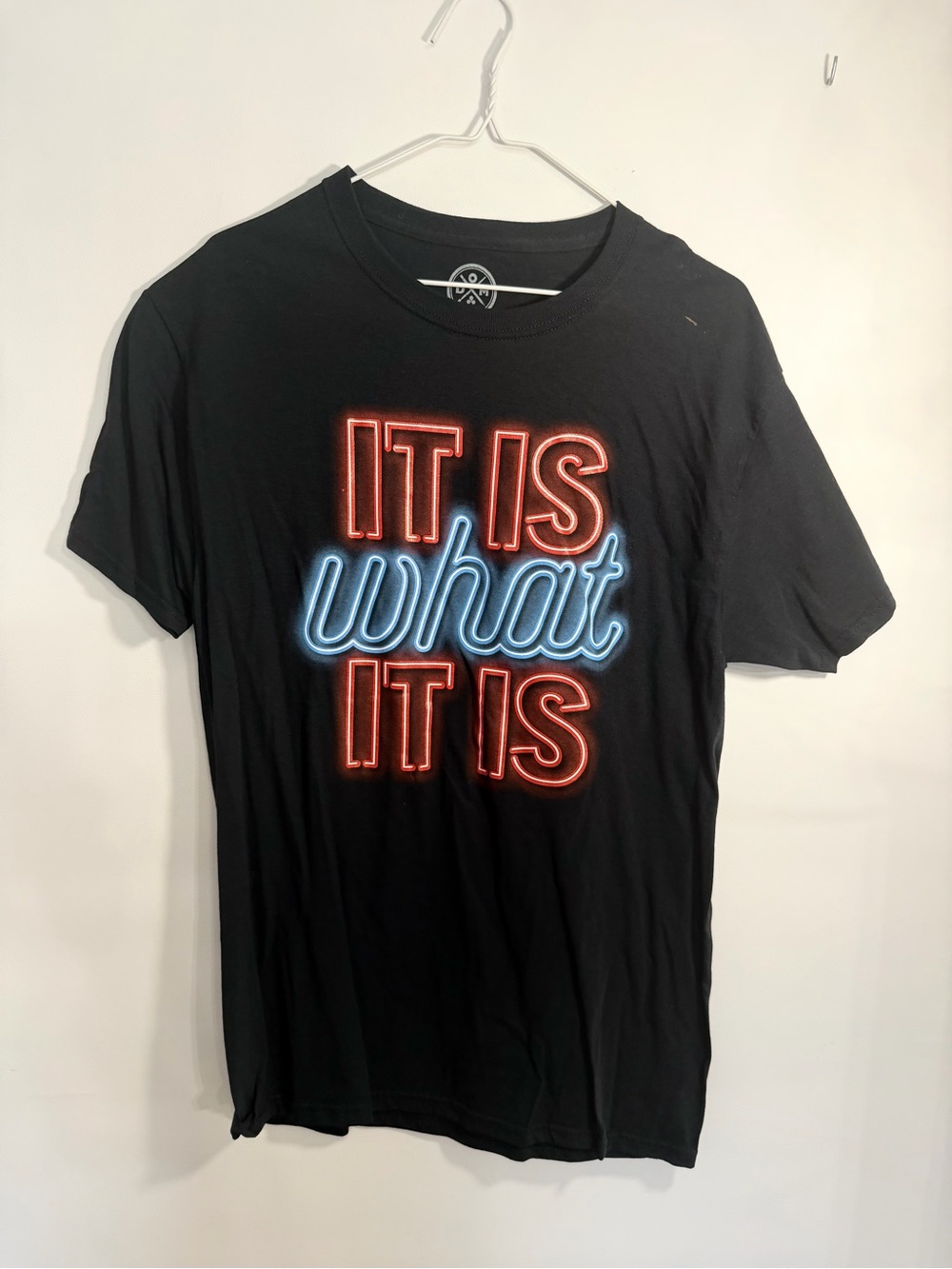 Men's Black Short Sleeve Graphic Tee - 'It Is What It Is' Neon Print